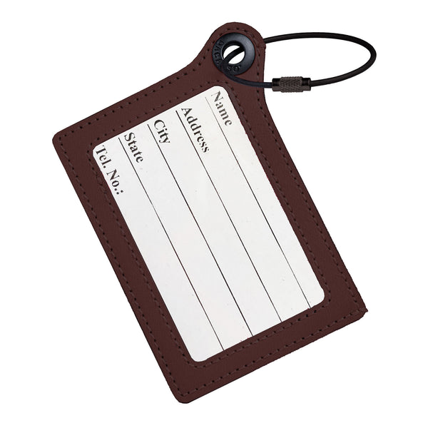 Travelers Envy Leather Luggage Tag with Metal Cable - Chocolate Brown