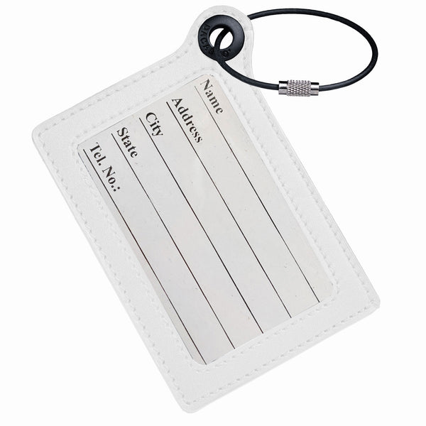 Travelers Envy Leather Luggage Tag with Metal Cable - White
