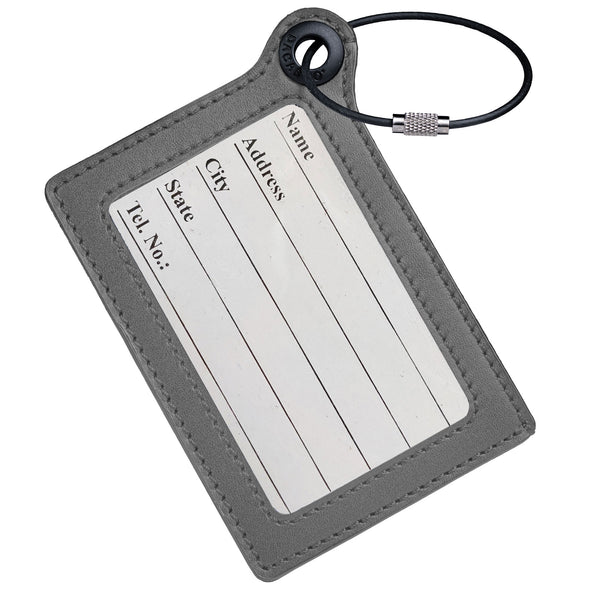 Travelers Envy Leather Luggage Tag with Metal Cable - Gray