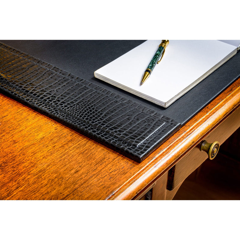 Black Crocodile Embossed Leather 34" x 20" Side-Rail Desk Pad