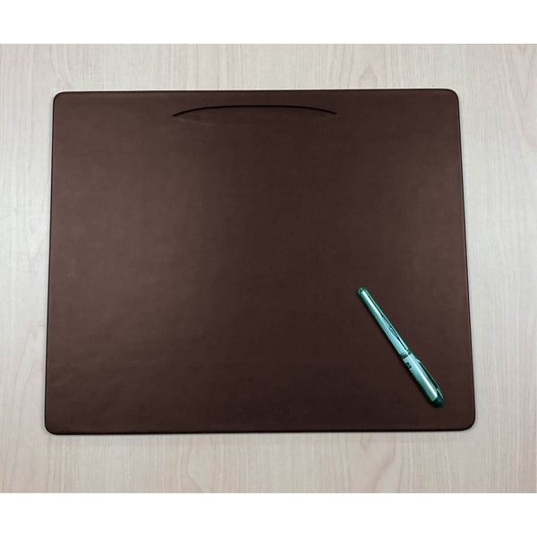 Chocolate Brown Leatherette Conference Table Pad with Pen Well, 17 x 14