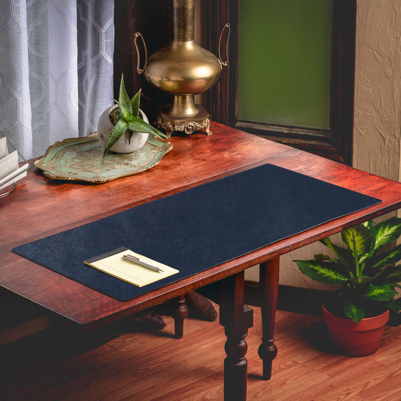Navy Blue Bonded Leather 36" x 17" No Core Rollable Desk Mat/Pad