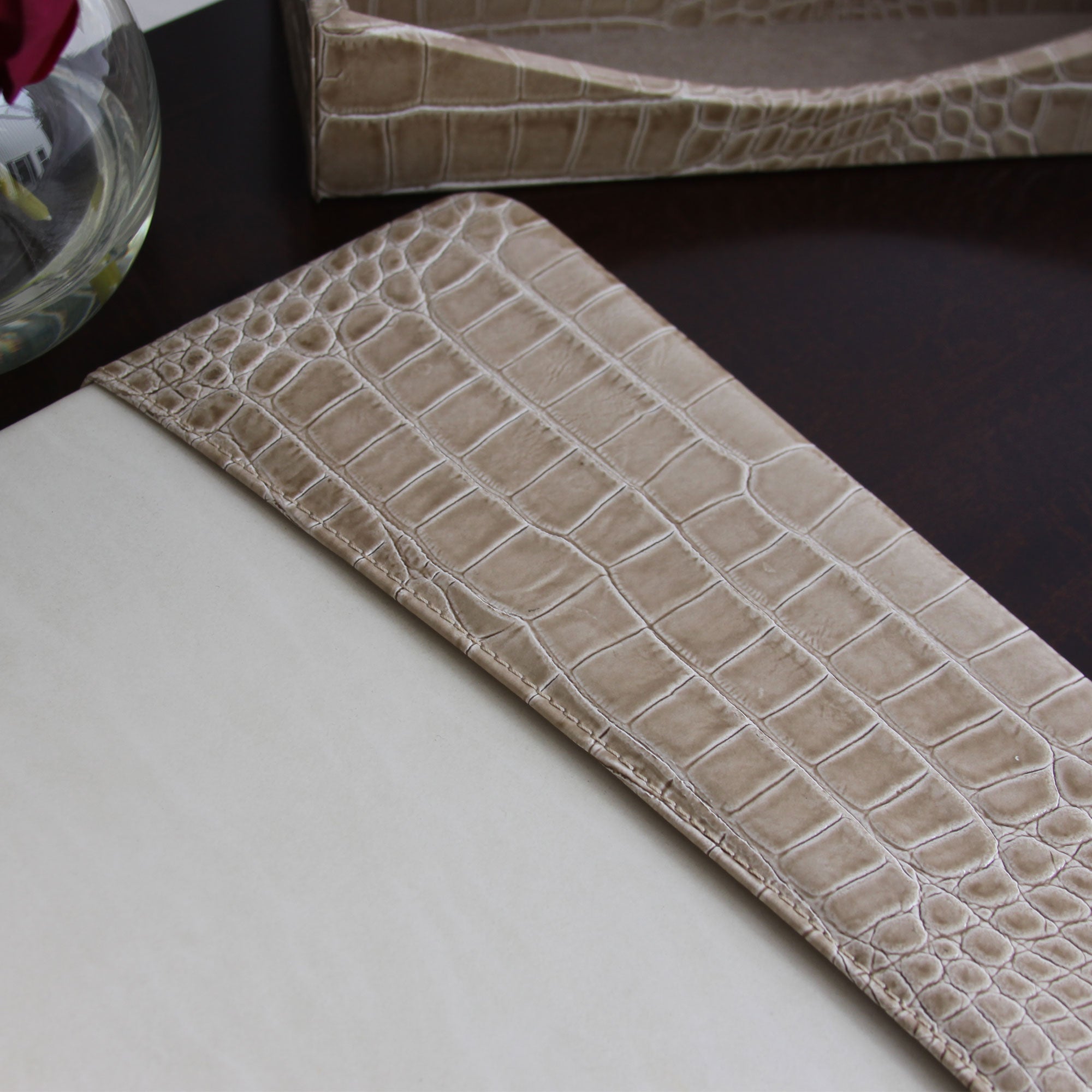 Protacini Breeze Beige Italian Crocodile Leather 34 x 20 Desk Pad