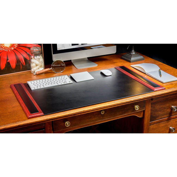 Mahogany (Rosewood) & Black Leather 34" x 20" Side-Rail Desk Pad