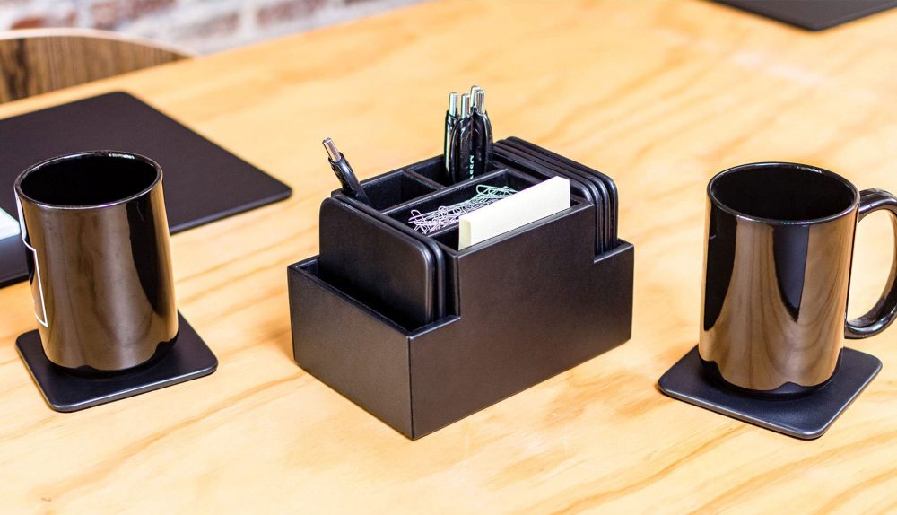 NEW PRODUCT RELEASE: Classic Black Leather 8 Square Coaster Set with Holder