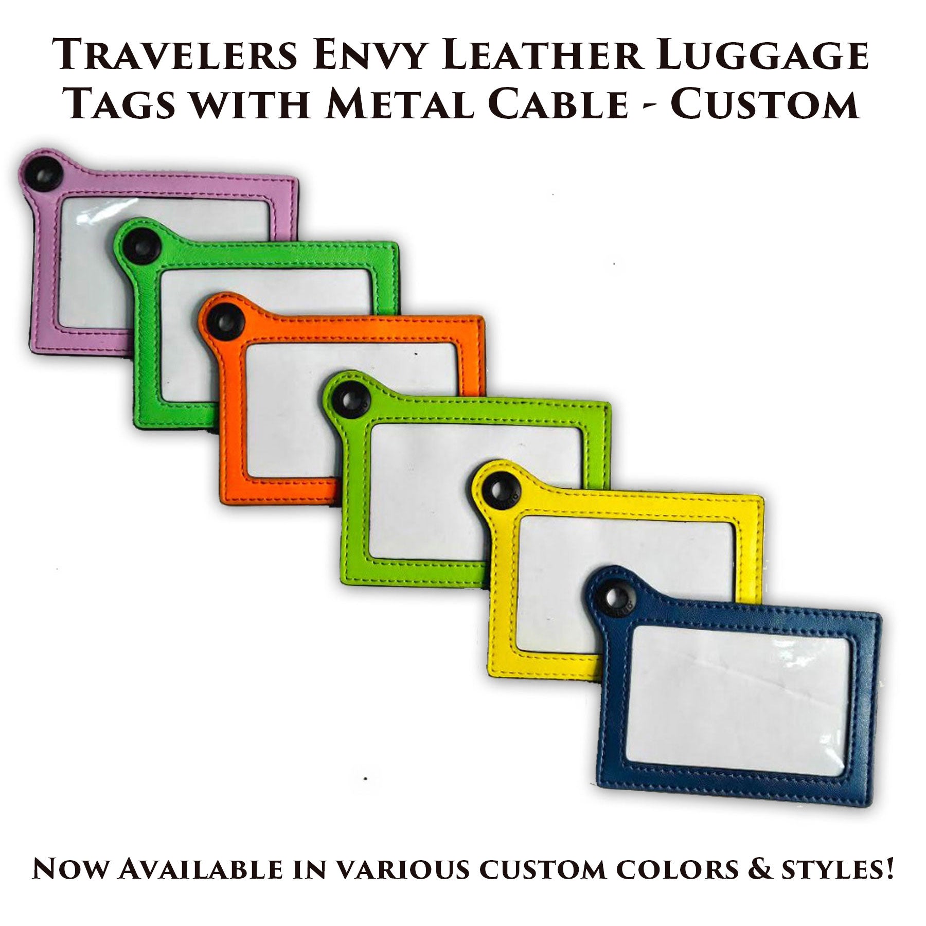 EXPANDED PRODUCT RELEASE: Travelers Envy Leather Luggage Tags with Metal Cable - Custom