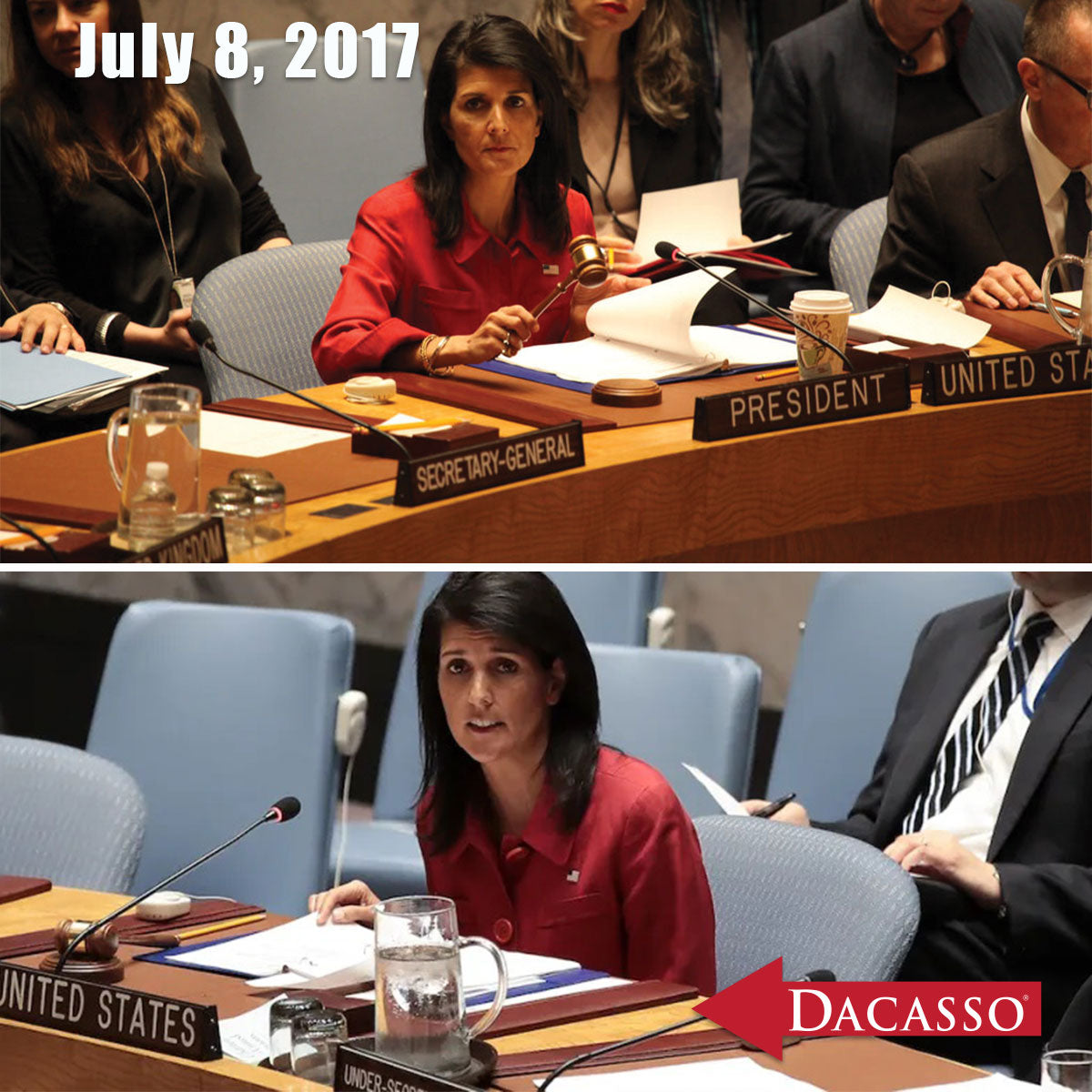 Dacasso Mocha Leather Desk Pad used by U.S. Ambassador Nikki Haley during visit to the United Nations
