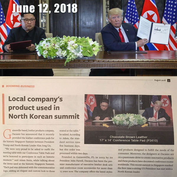 Dacasso Chocolate Brown Leather Conference Pads used by President Donald Trump and Kim Jong Un during Singapore Summit