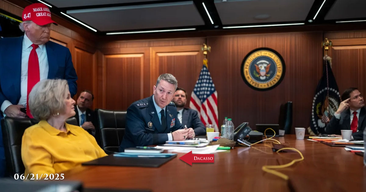 Dacasso table pads in use during President Donald Trump's meeting in the White House Situation Room to discuss escalating tensions with Iran