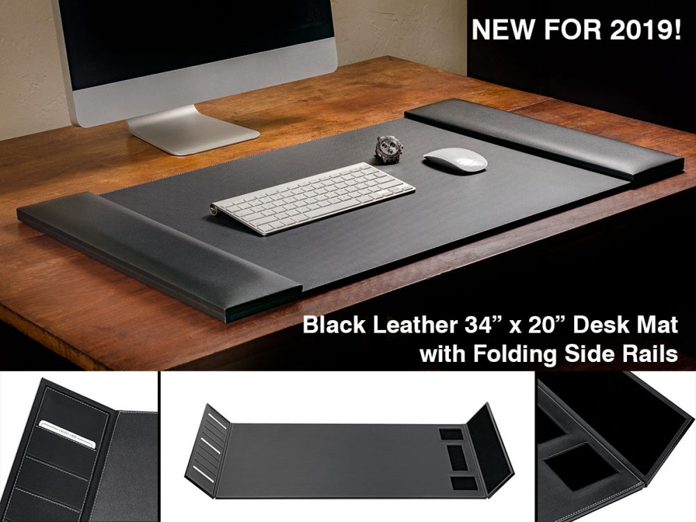 NEW PRODUCT RELEASE: Black Leather 34″ x 20″ Desk Mat with Folding Side Rails