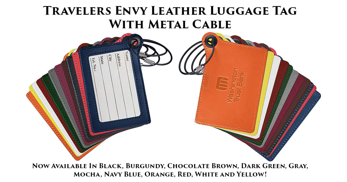 EXPANDED PRODUCT RELEASE: Travelers Envy Leather Luggage Tags with Metal Cable