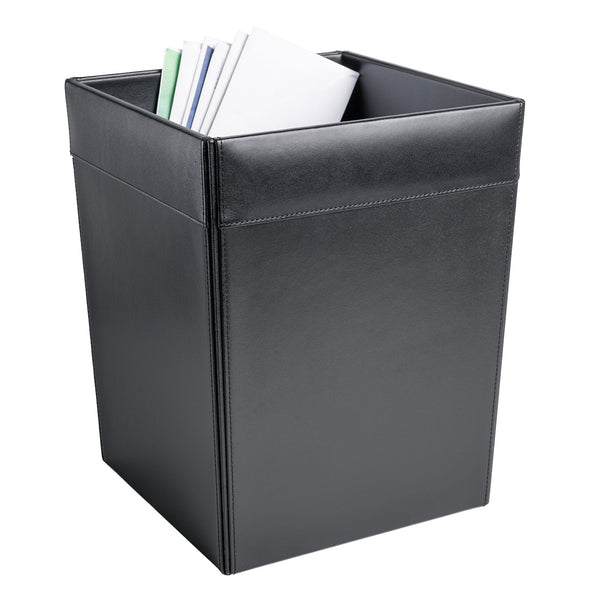 Classic Black Leather Square Waste Basket, 14 Qt