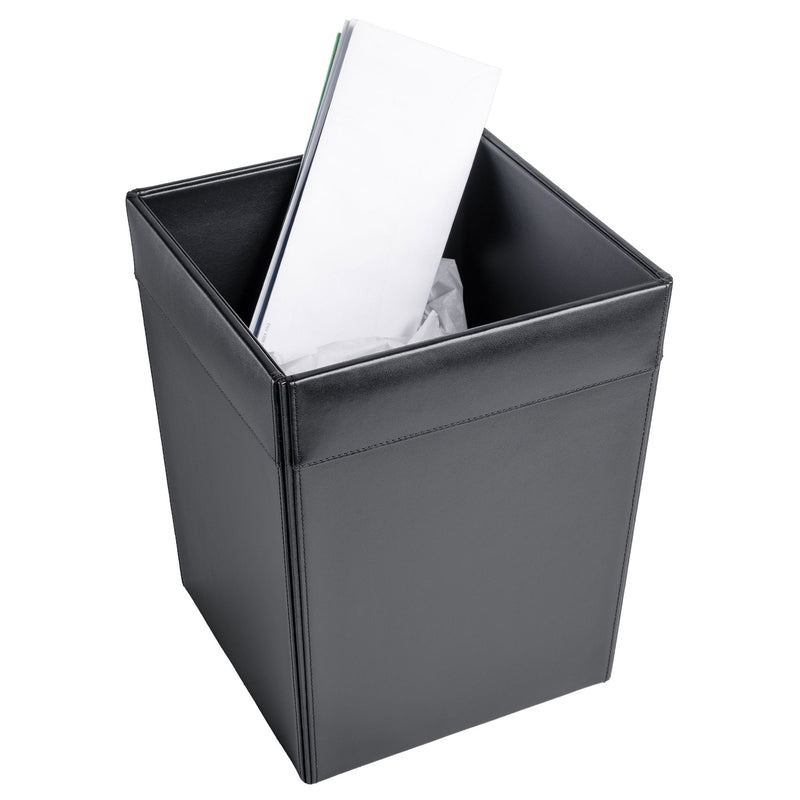 Classic Black Leather Square Waste Basket, 14 Qt