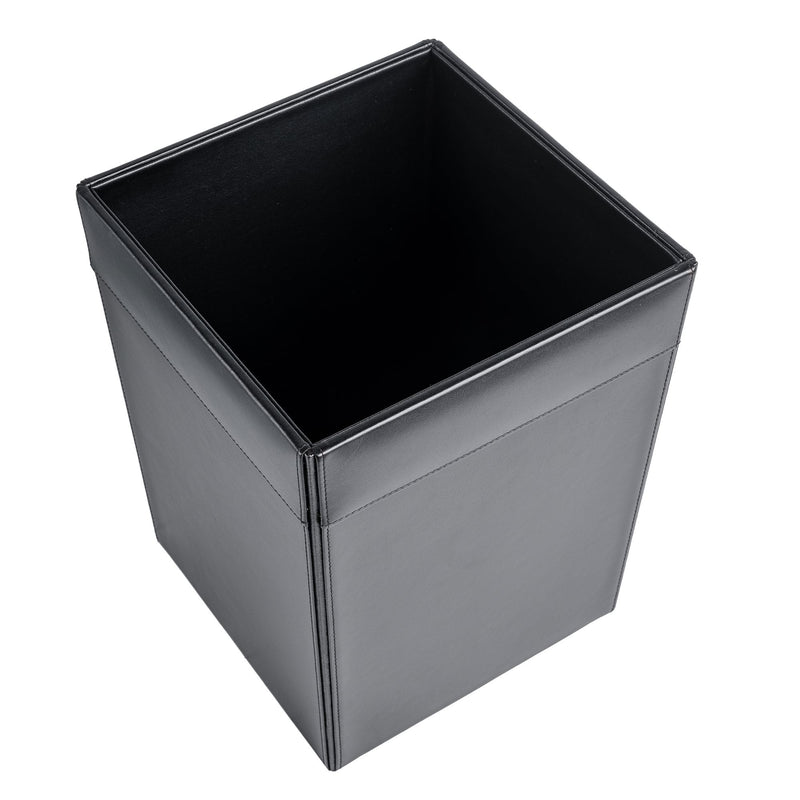 Classic Black Leather Square Waste Basket, 14 Qt