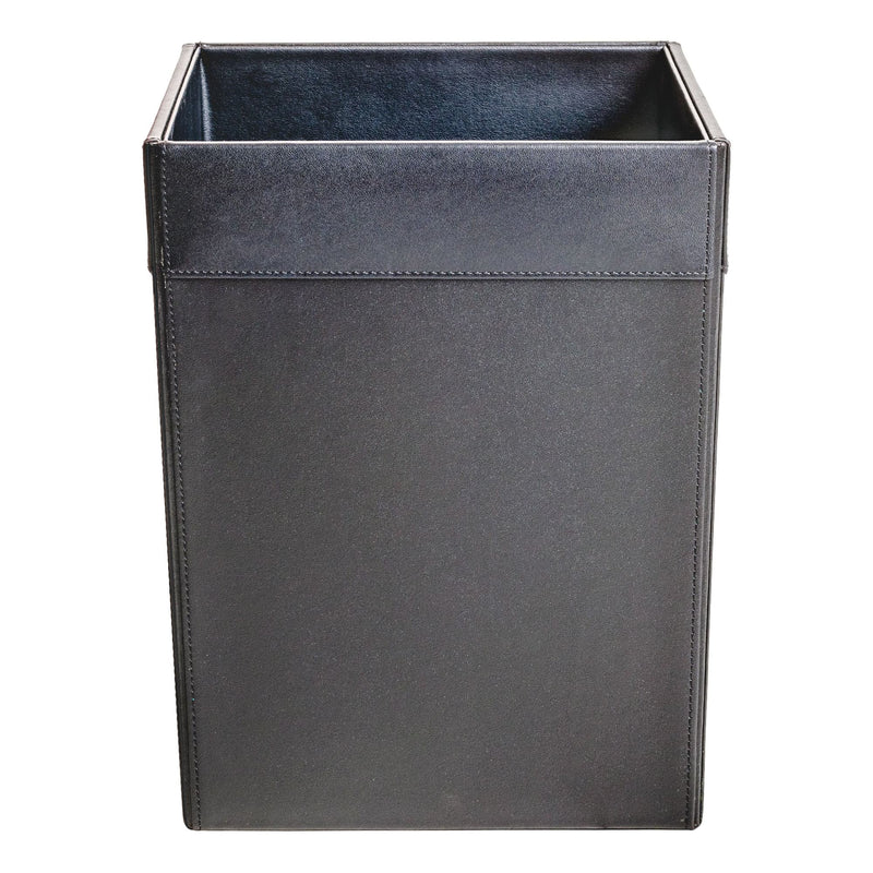 Classic Black Leather Square Waste Basket, 14 Qt