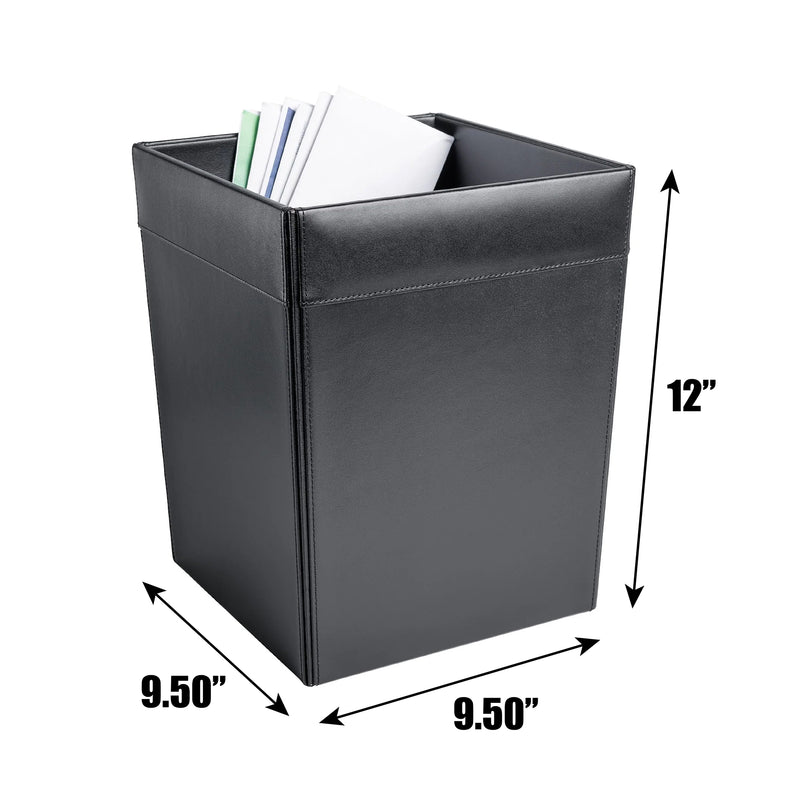 Classic Black Leather Square Waste Basket, 14 Qt