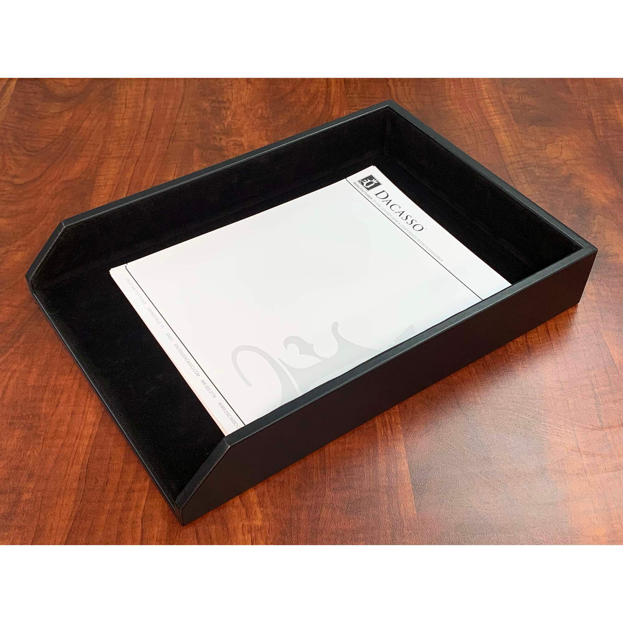 Classic Black Leather Letter Tray, Legal Size