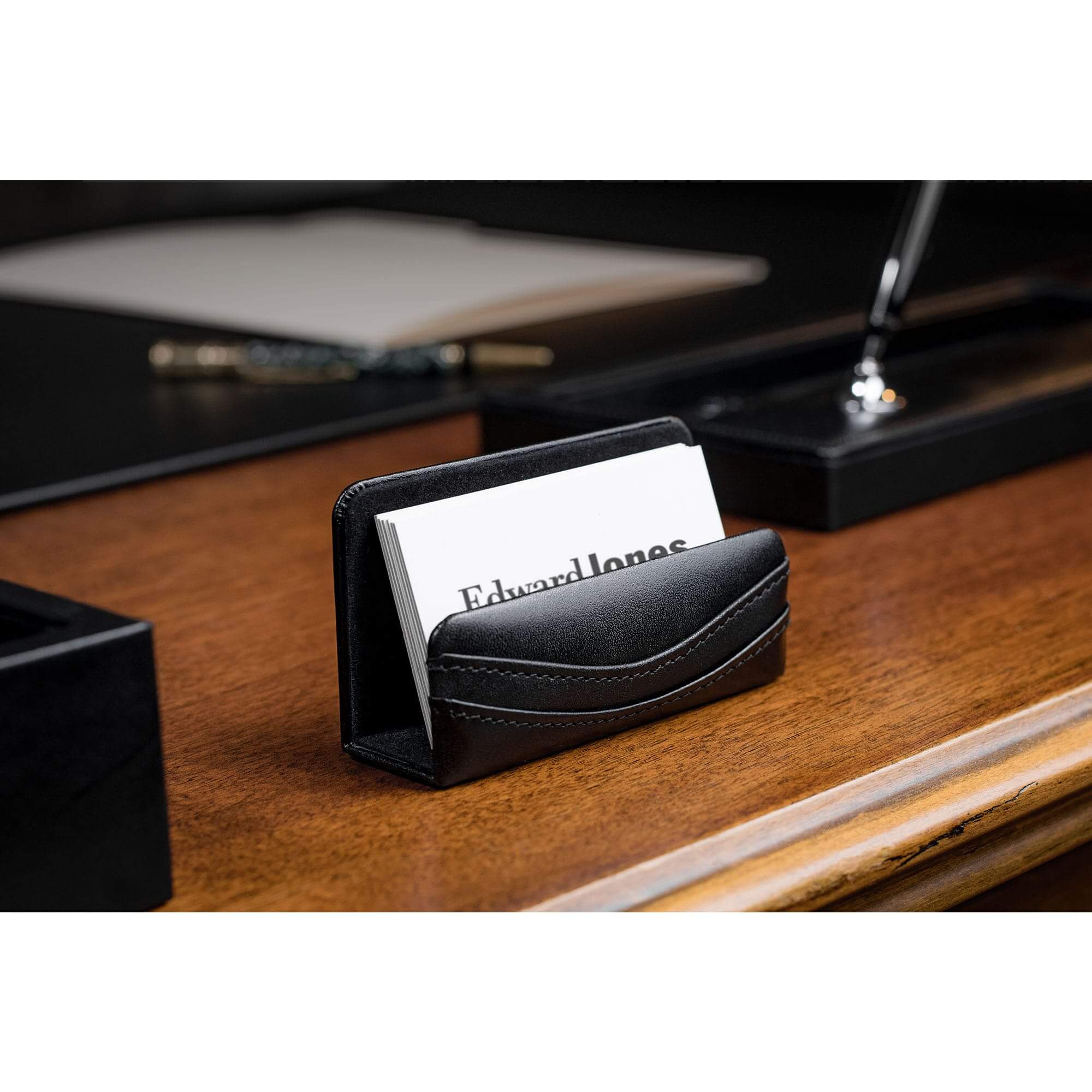 Classic Black Leather Business Card Holder