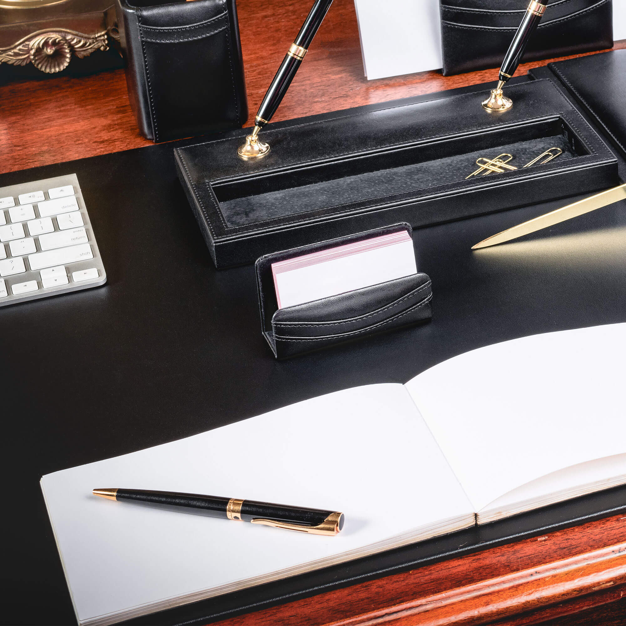 Classic Black Leather Business Card Holder