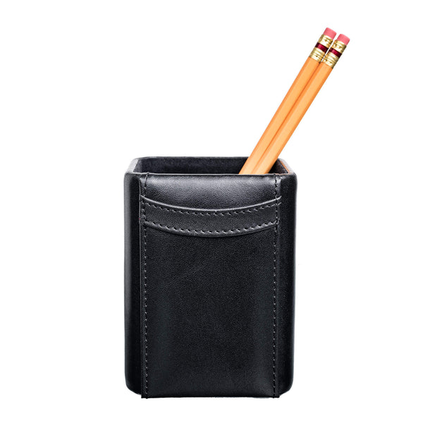 Black Leather Pencil Cup