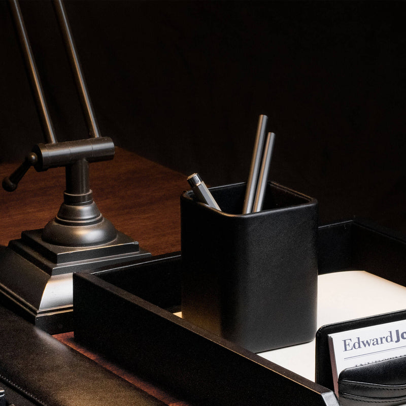 Black Leather Pencil Cup