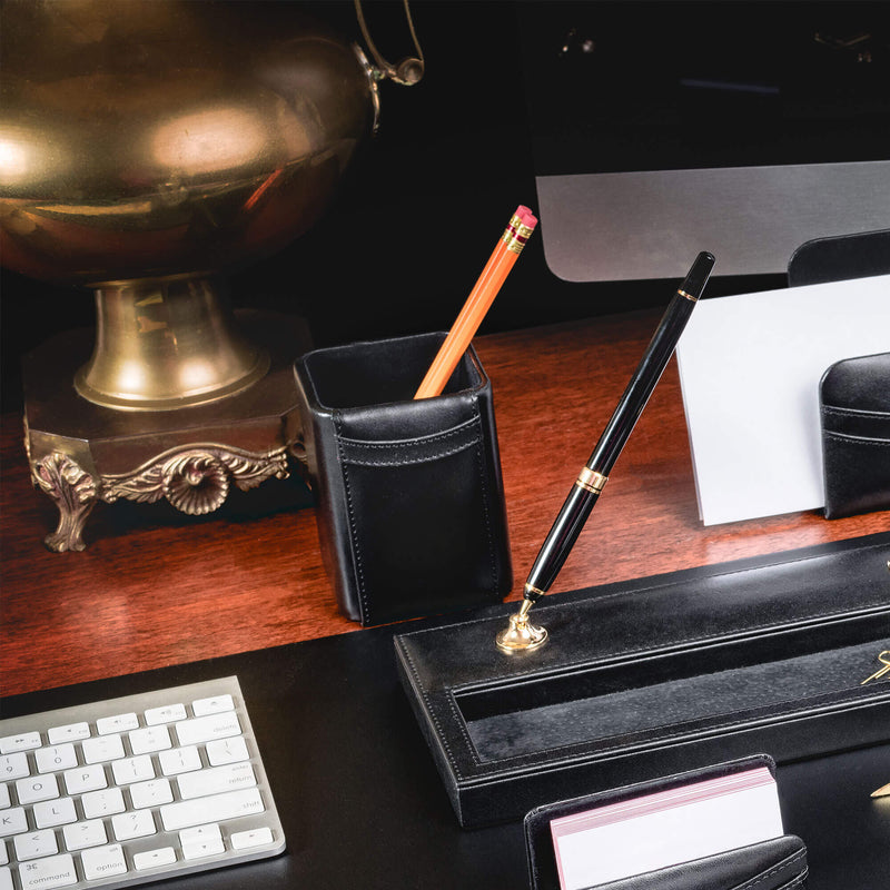 Black Leather Pencil Cup