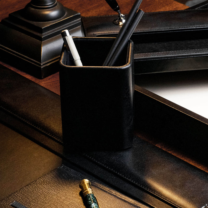 Black Leather Pencil Cup