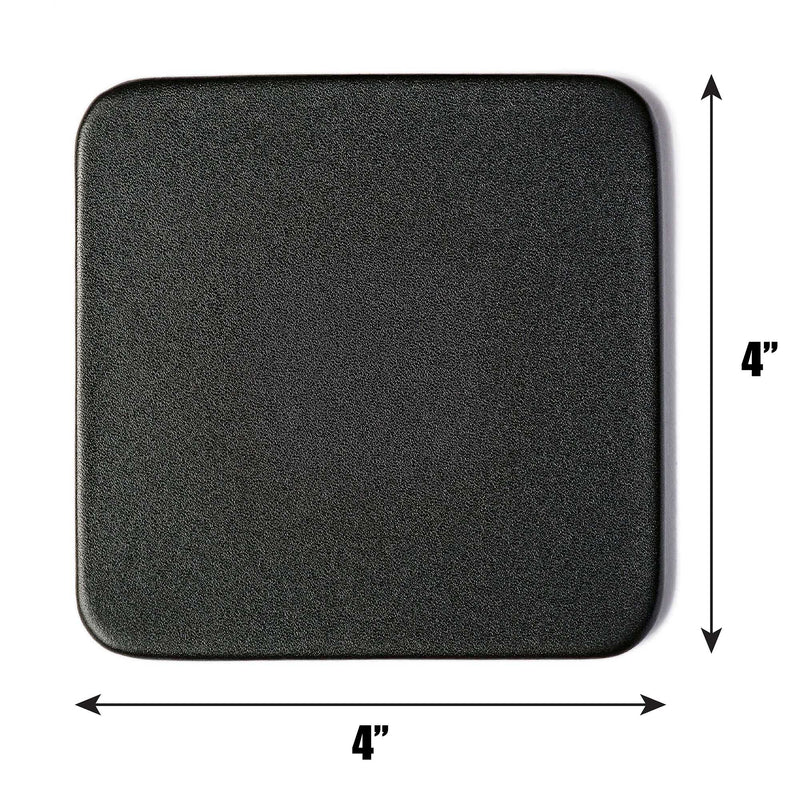 Black Leatherette 4 Square Coaster Set w/ Holder