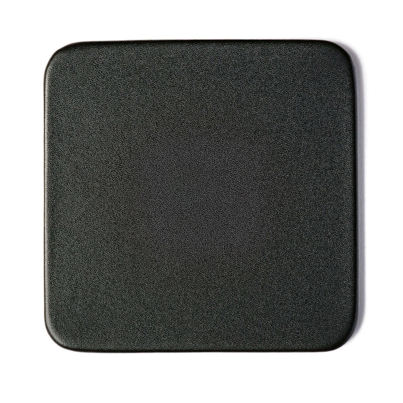 Black Leatherette 4 Square Coaster Set w/ Holder