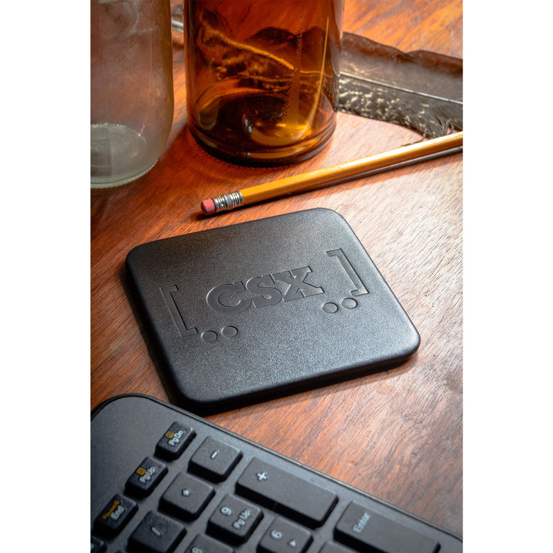 Black Leatherette 4 Square Coaster Set w/ Holder