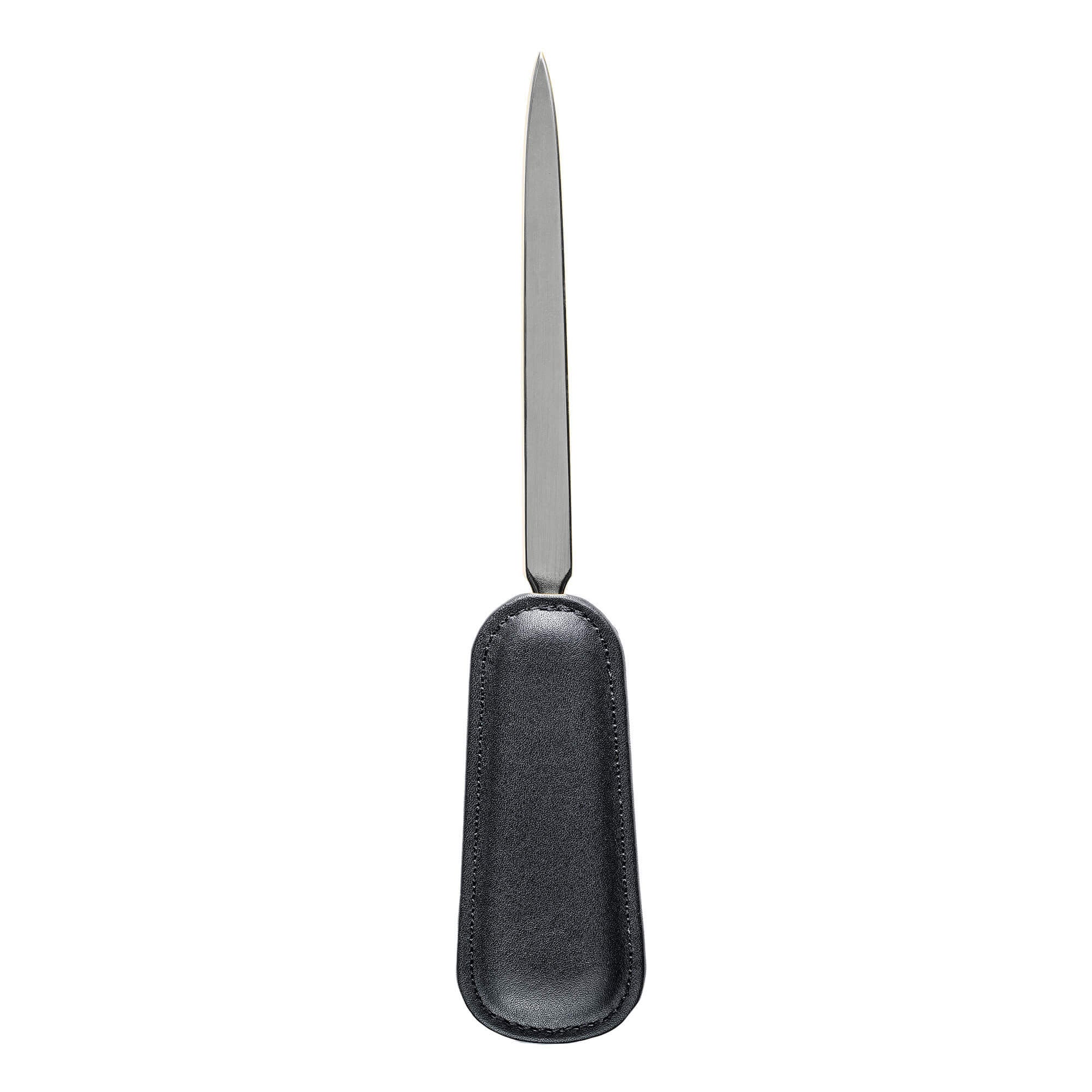 Classic Black Leather Letter Opener with Silver Blade