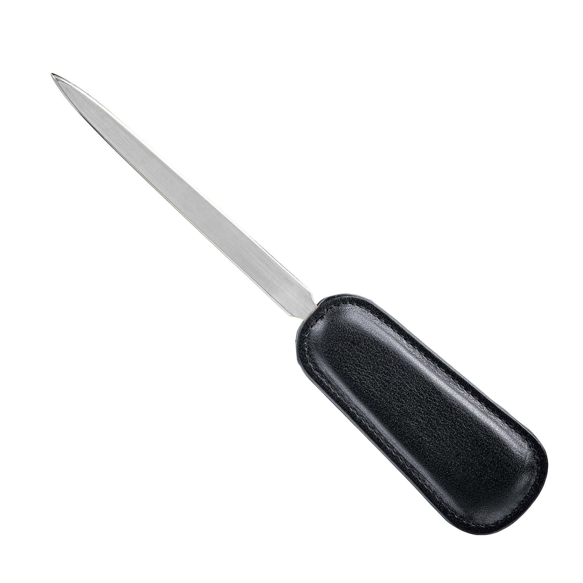 Classic Black Leather Letter Opener with Silver Blade