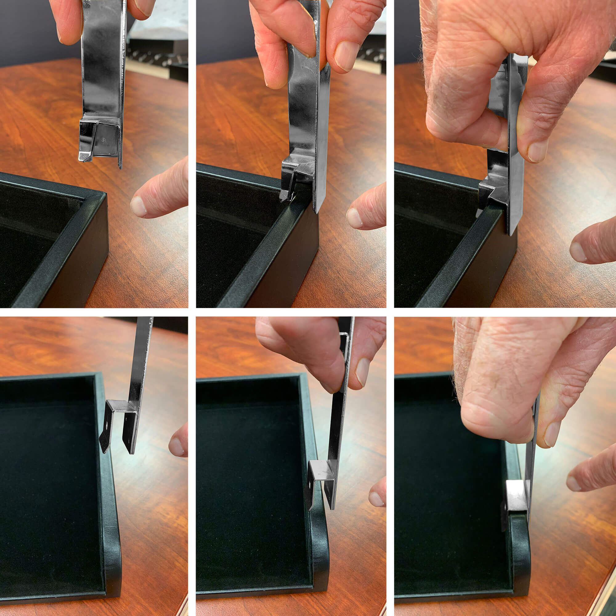 Classic Black Leather Double Legal Trays with Silver Posts