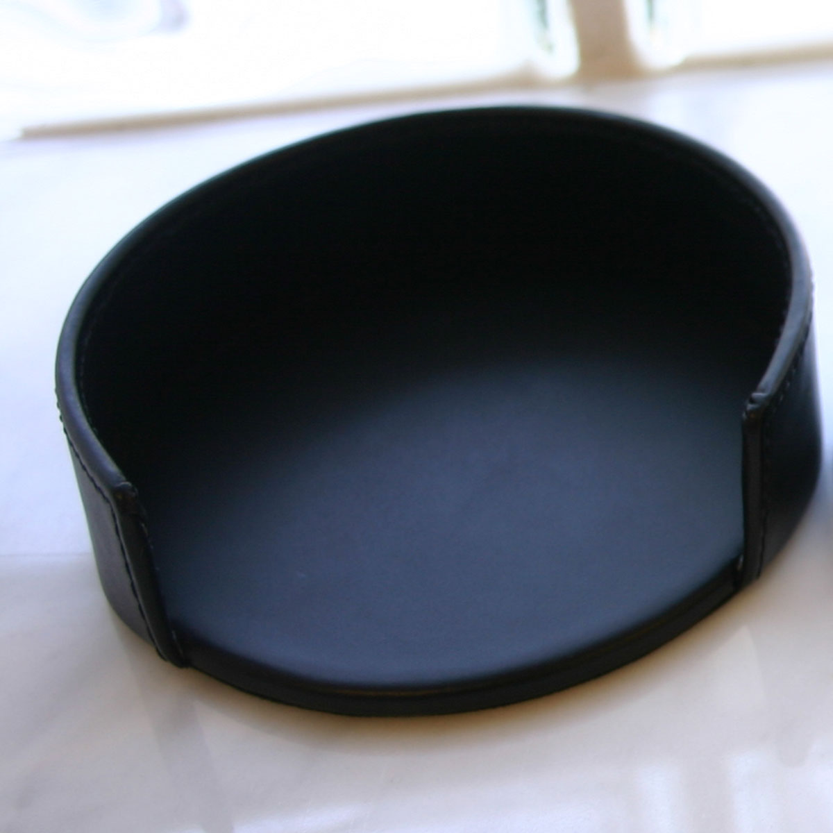 Black Leather 4pc Coaster Holder