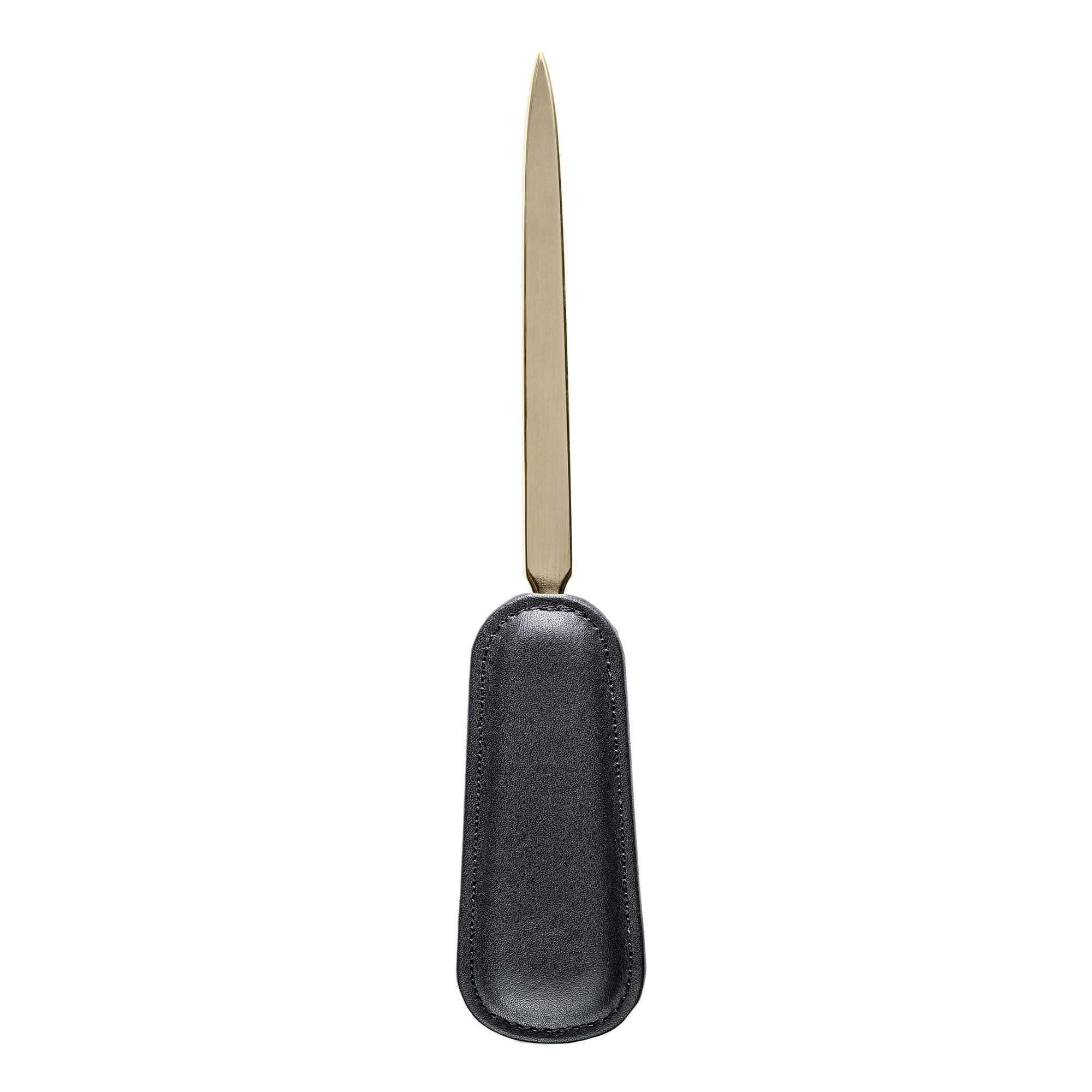 Classic Black Leather Letter Opener with Gold Accents