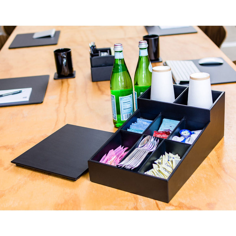 Classic Black Leather Coffee Condiment Organizer