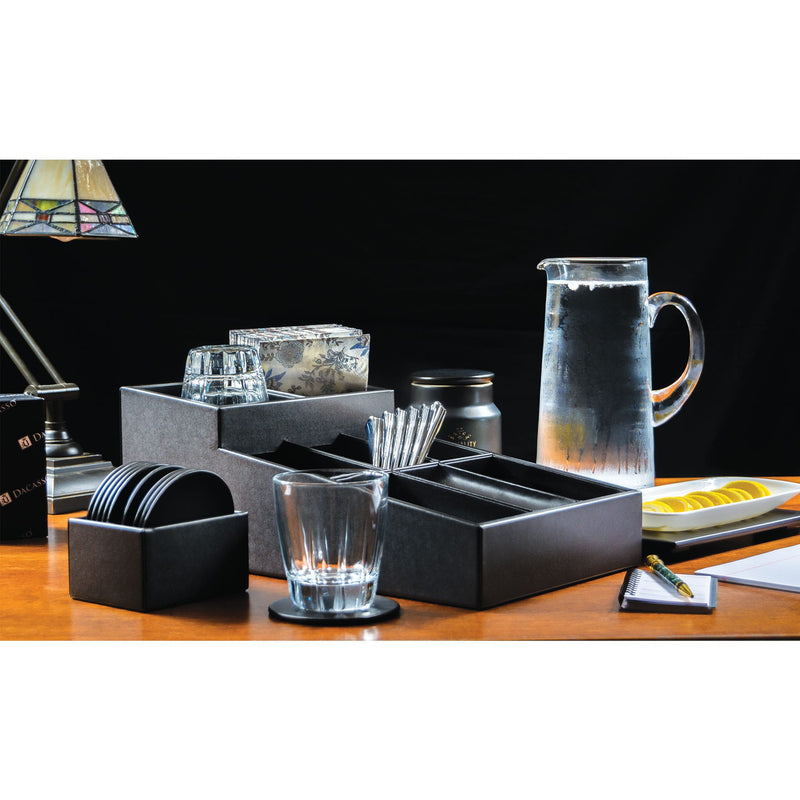 Classic Black Leather Coffee Condiment Organizer