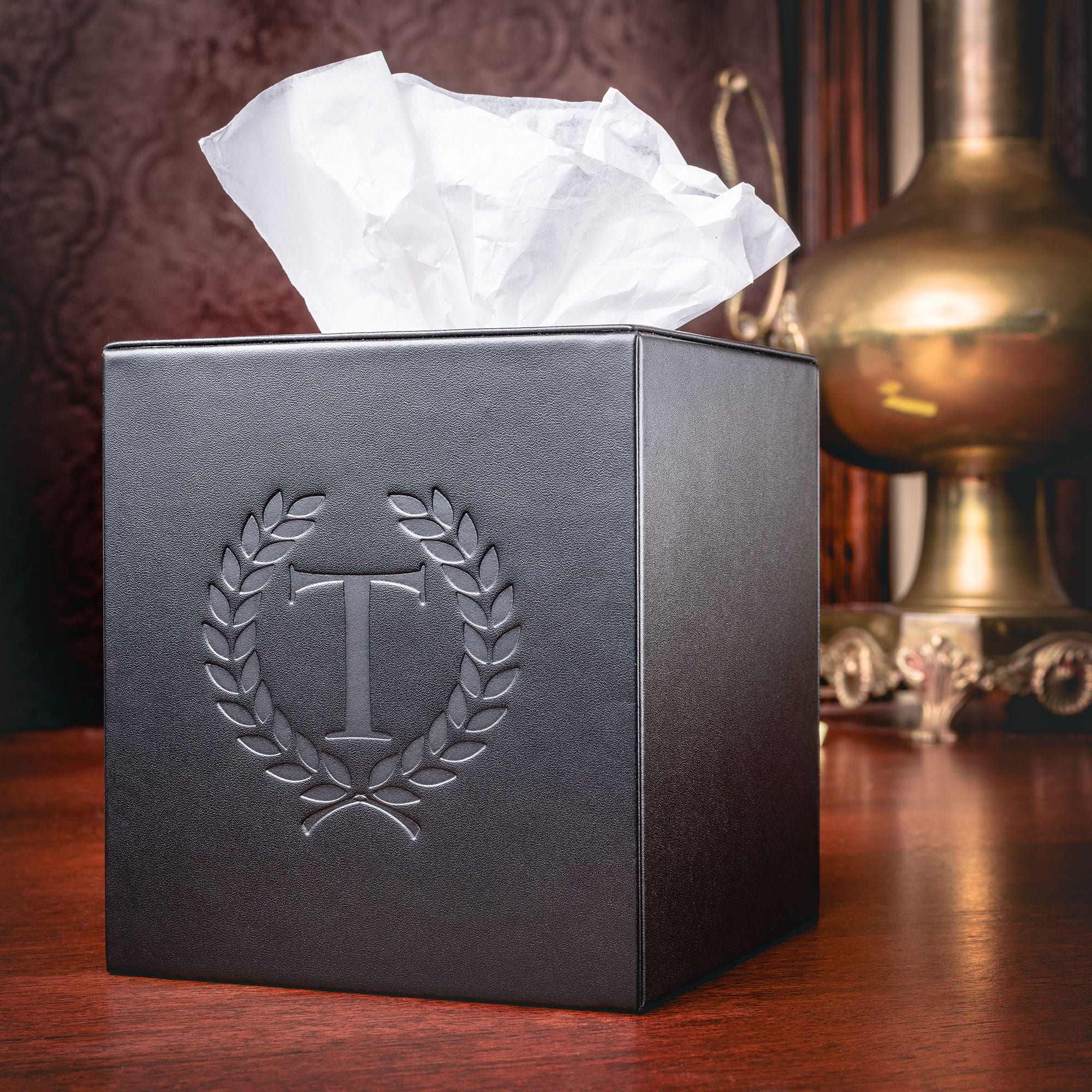 Black Leather Tissue Box Cover