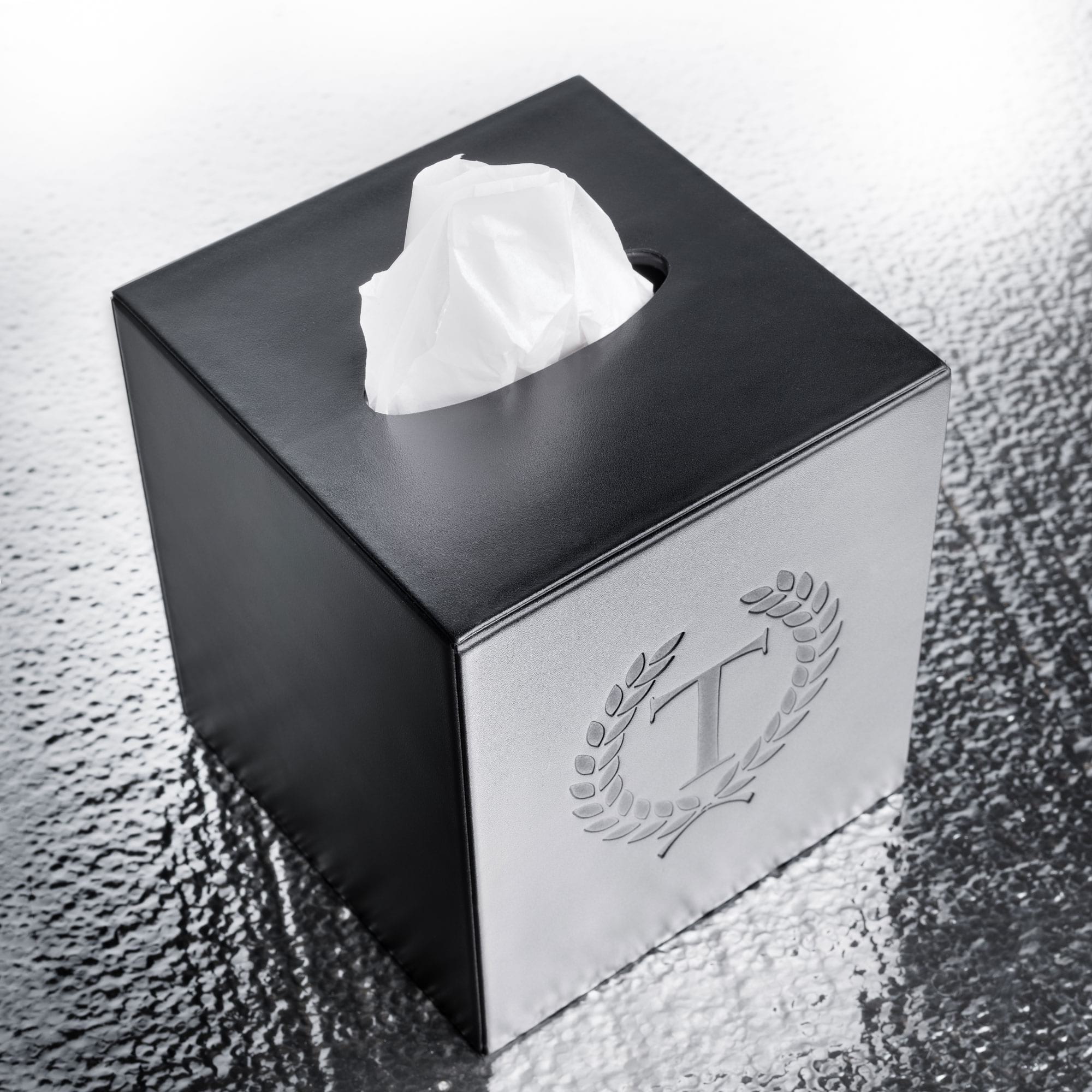 Black Leather Tissue Box Cover