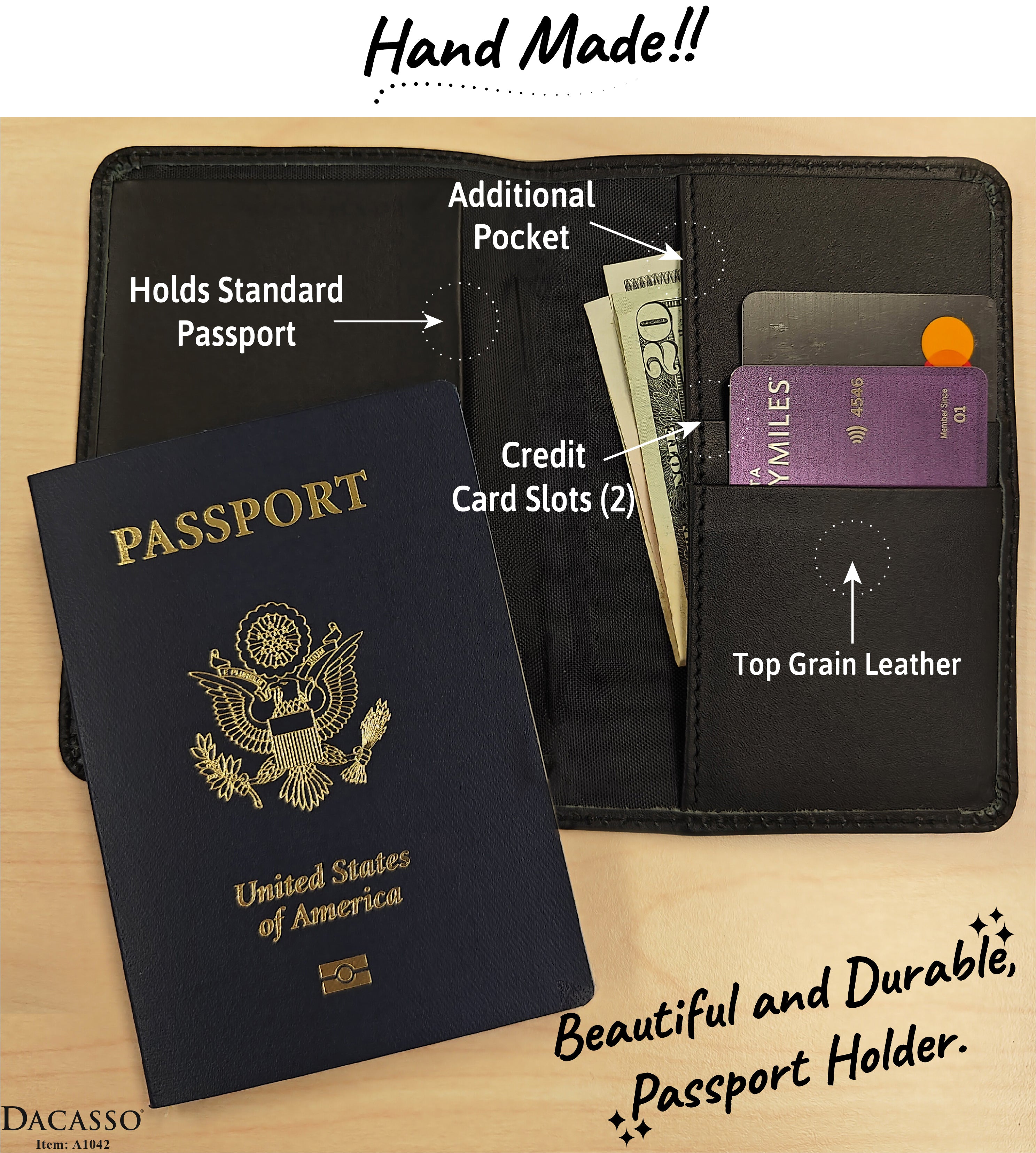 Classic Black Leather Passport Holder