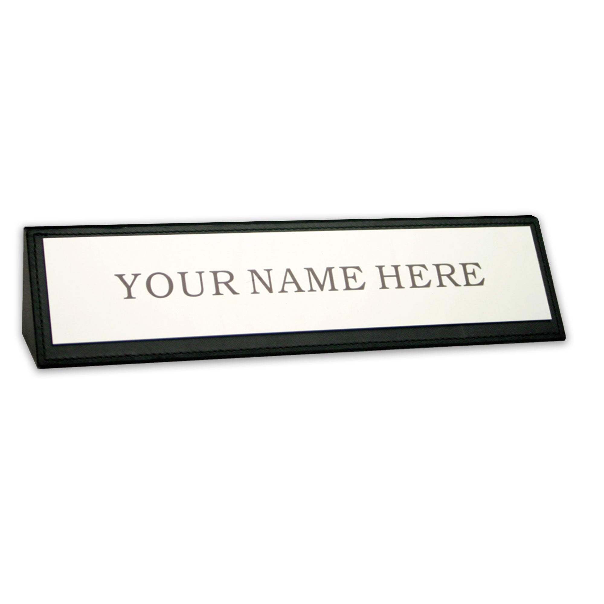 Classic Black Leather Nameplate Holder