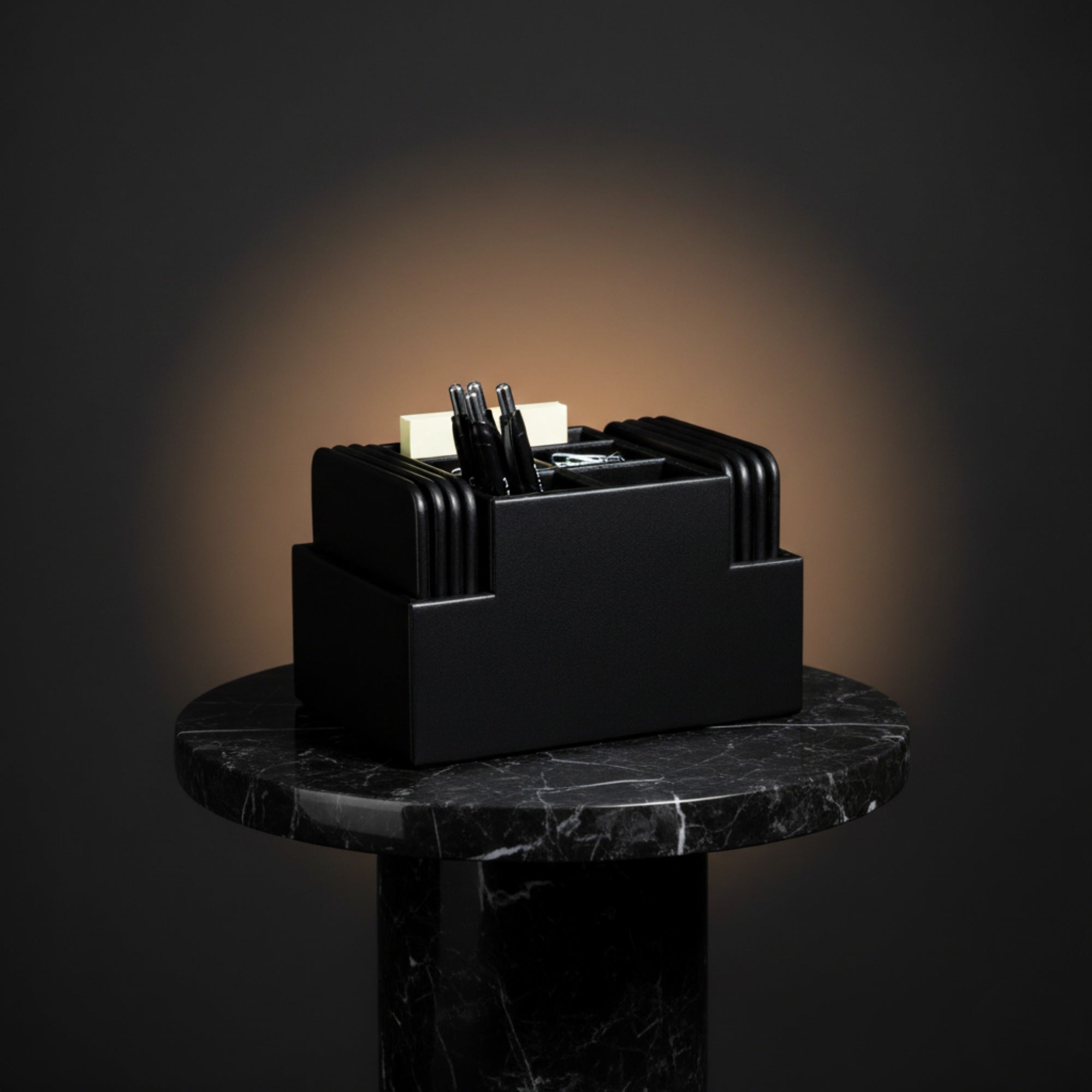 Classic Black Leather Multi-Purpose Desk Supply Organizer