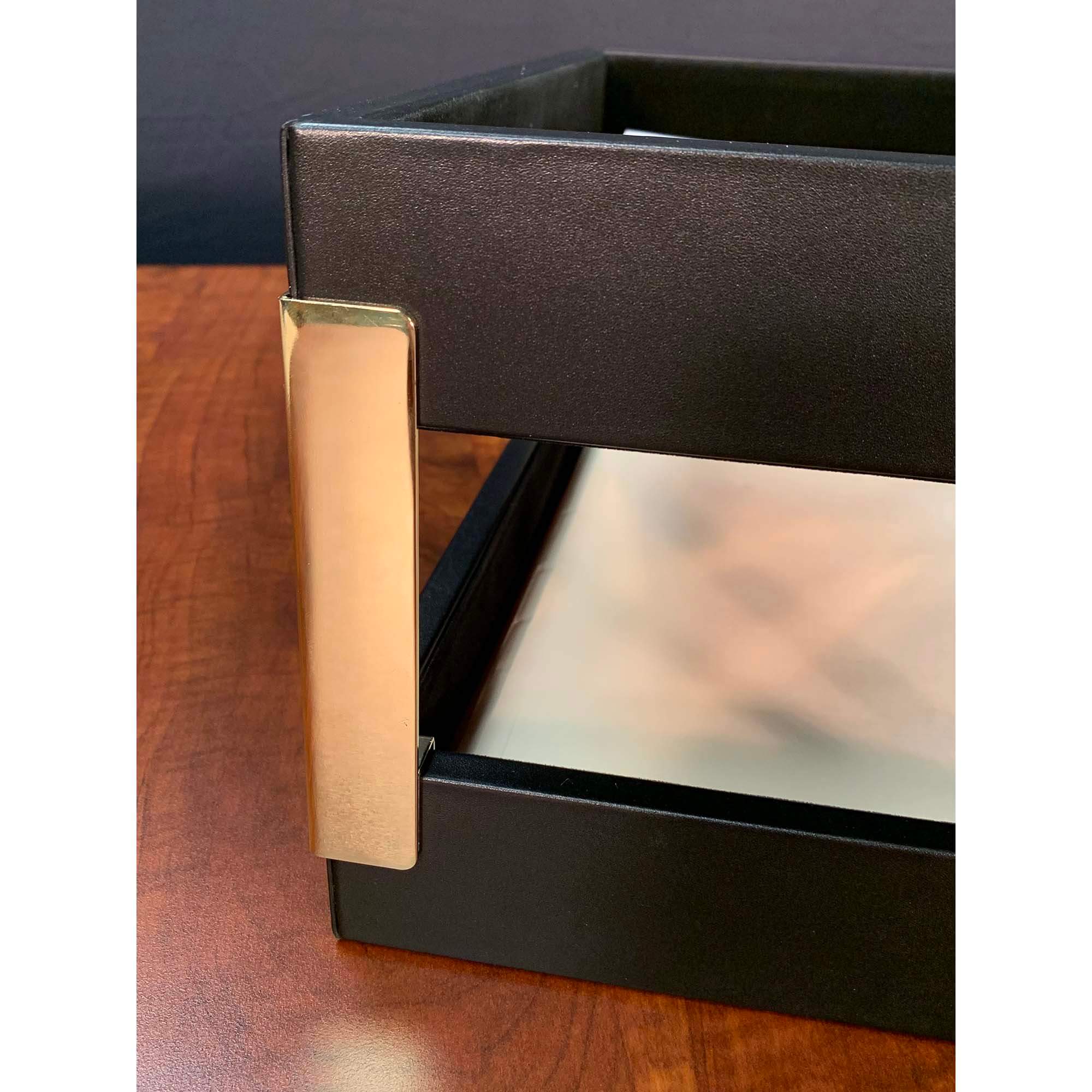 Classic Black Leather Double Side-Load Letter Trays with Gold Posts