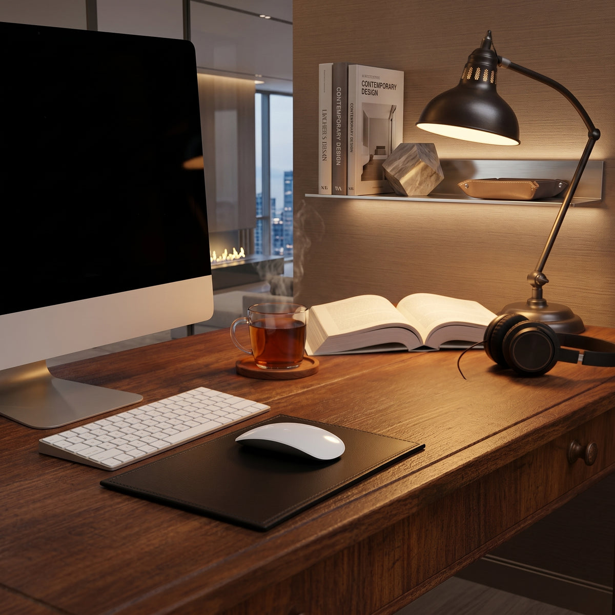Black Leather Rectangular Mouse Pad With Stitching