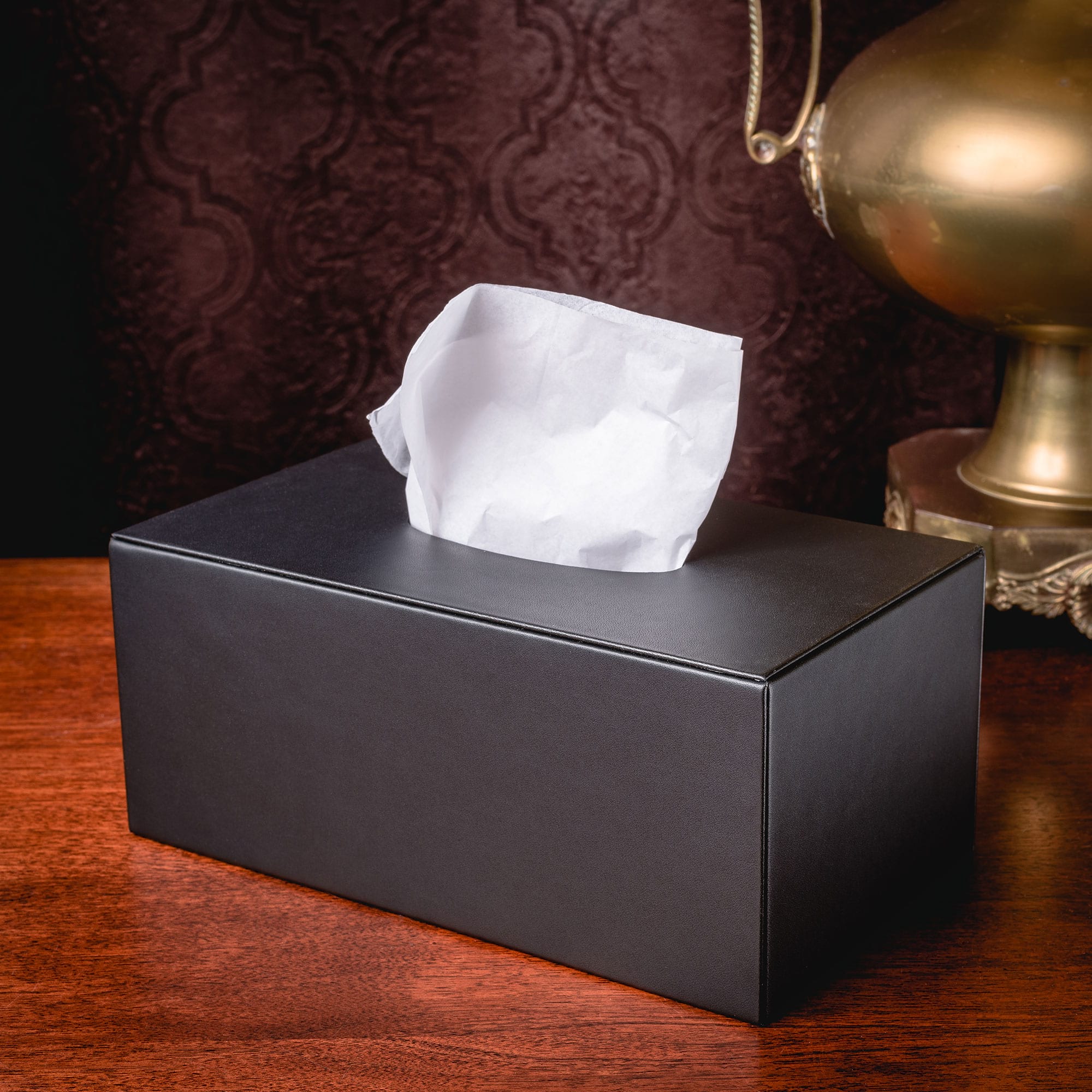 Classic Black Leather Rectangular Tissue Box Cover