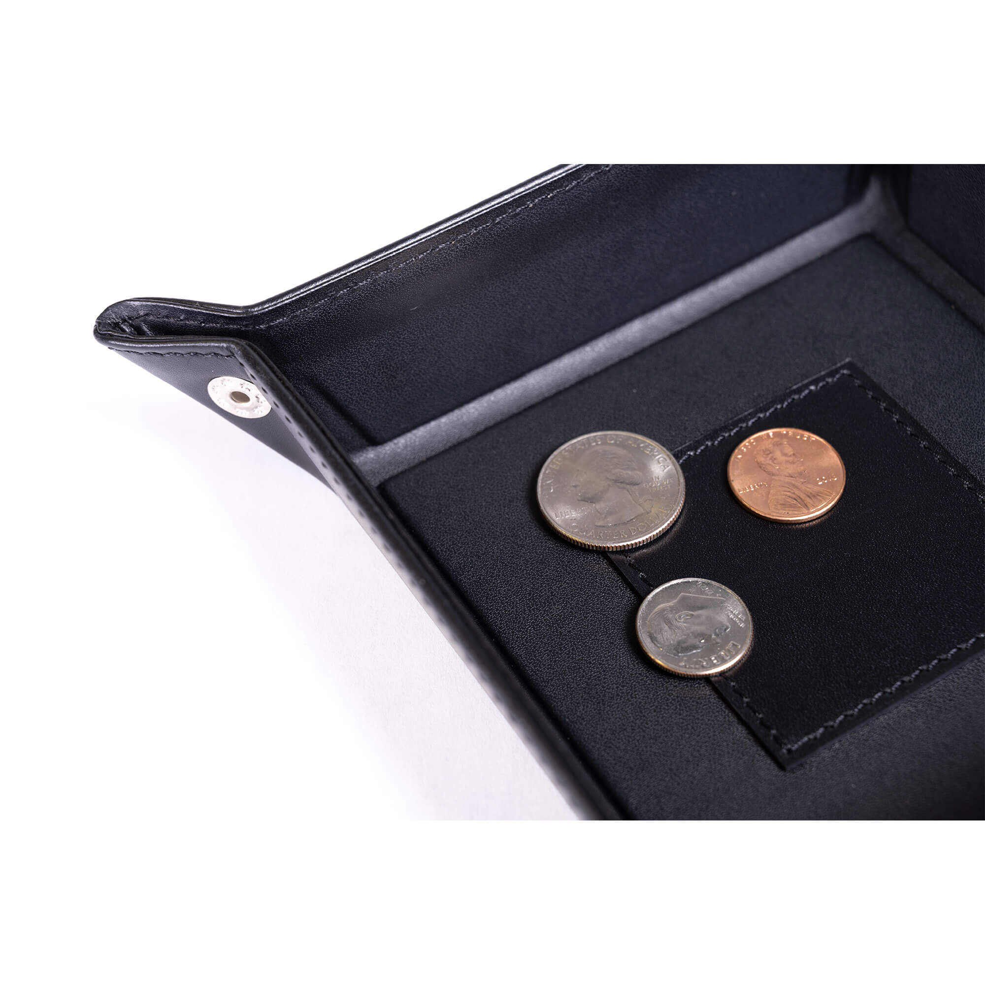 Black Leather Travel Change Valet Tray