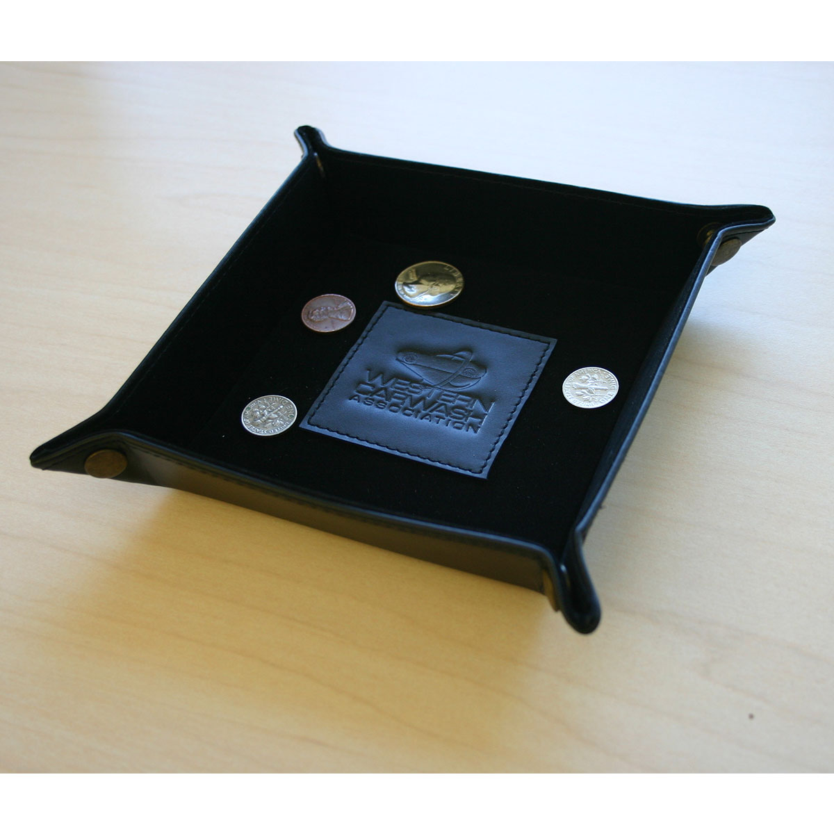 Black Leather Travel Change Valet Tray