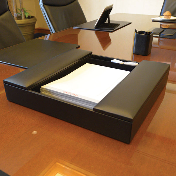 Black Leather Enhanced Conference Room Organizer