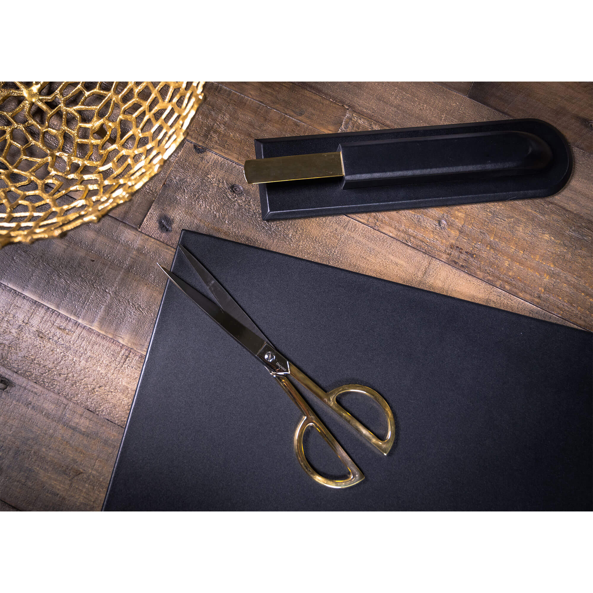 Classic Black Leather Library Set - Gold Hardware