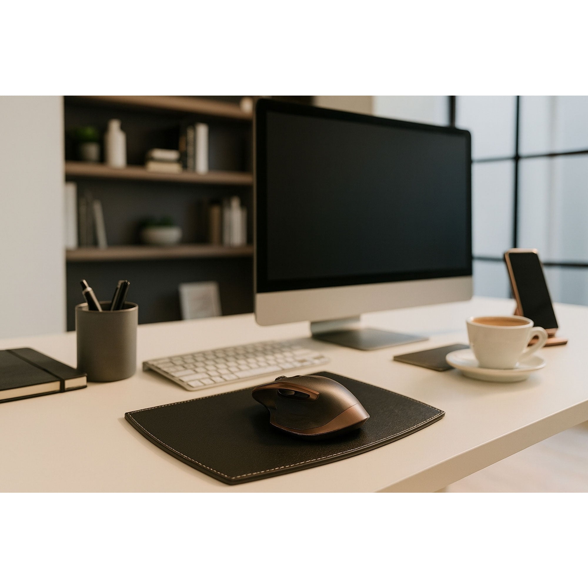 Rustic Black Leather Mouse Pad